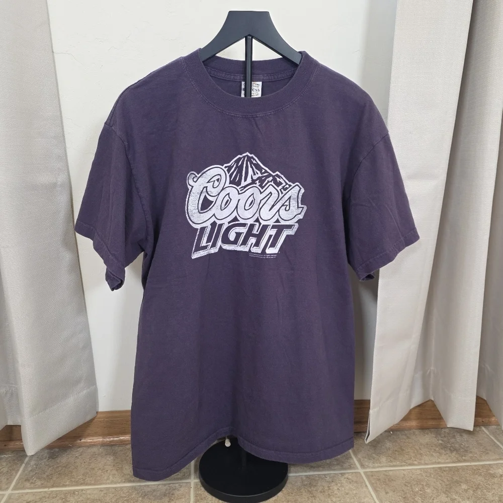 Coors Light Beer Graphic Tee Purple Mountain Logo Shirt L
